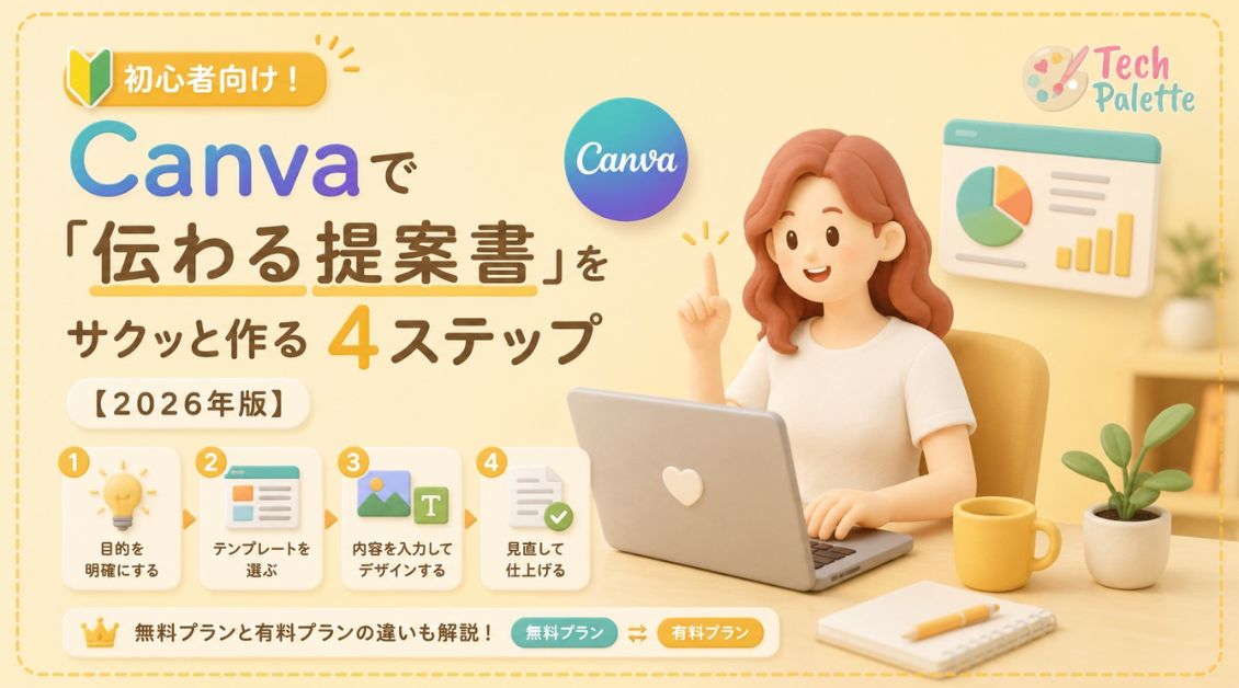 【初心者向け】Canvaで「伝わる提案書」をサクッと作る4ステップ【2026年版】無料プランと有料プランの違いも解説！